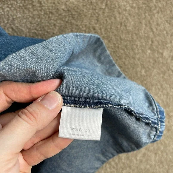 Hanna Andersson Shift Jean Dress Girls Kids Size 110 5 Blue Chambray Ruffle - Picture 5 of 8